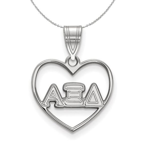 Sterling Silver Alpha Xi Delta Heart Greek Necklace - 24 Inch - Picture 1 of 8